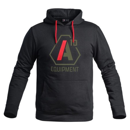 Hoodie A10 noir logos vert olive / rouge