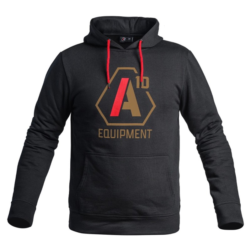 Hoodie A10 noir logos tan / rouge